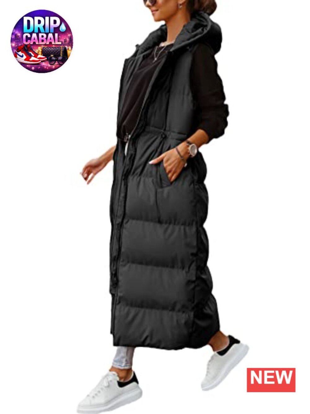 Long Quilted Vest Hooded Maxi Length Sleeveless Puffer Padded Coat Winter